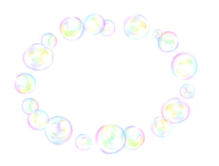 Oval frame of soap bubbles drawn with digital watercolor