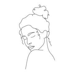 Abstract woman face line art. Elegant female portrait with closed eyes. Hand drawn outline female silhouette. Vector illustration in one line style. Beauty logo.