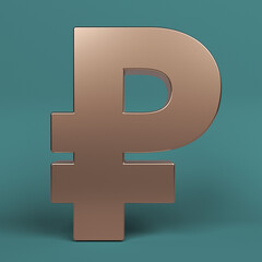 Obraz premium Metallic Ruble symbol. On a charcoal green-colored background. Square composition with copy space. Isolated with clipping path.