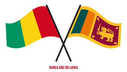 Guinea and Sri Lanka Flags Crossed And Waving Flat Style. Official Proportion. Correct Colors.