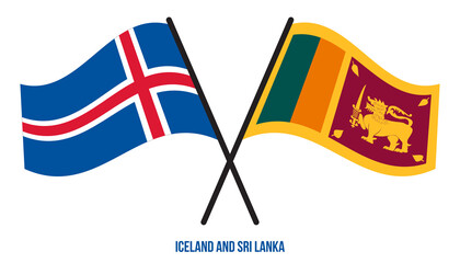 Iceland and Sri Lanka Flags Crossed And Waving Flat Style. Official Proportion. Correct Colors.