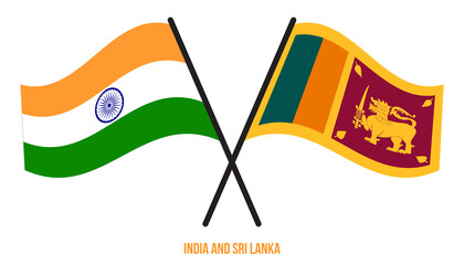 India and Sri Lanka Flags Crossed And Waving Flat Style. Official Proportion. Correct Colors.