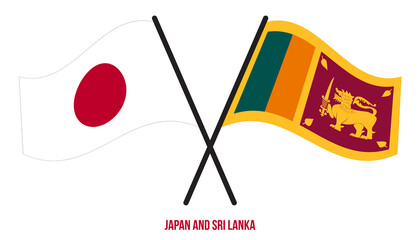 Japan and Sri Lanka Flags Crossed And Waving Flat Style. Official Proportion. Correct Colors.