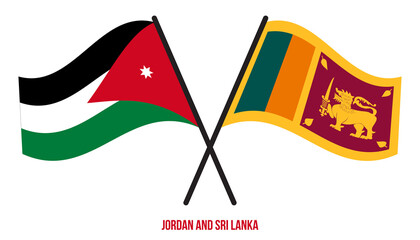 Jordan and Sri Lanka Flags Crossed And Waving Flat Style. Official Proportion. Correct Colors.