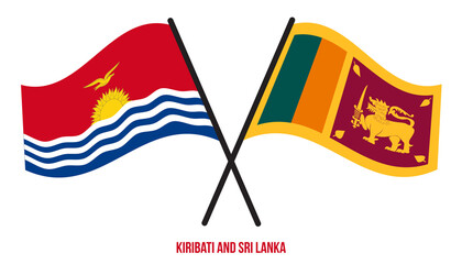 Kiribati and Sri Lanka Flags Crossed And Waving Flat Style. Official Proportion. Correct Colors.