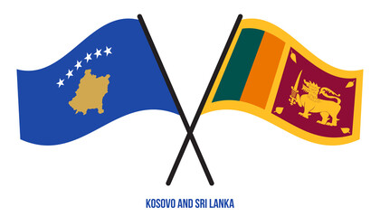 Kosovo and Sri Lanka Flags Crossed And Waving Flat Style. Official Proportion. Correct Colors.