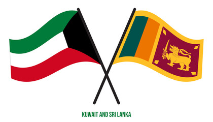 Kuwait and Sri Lanka Flags Crossed And Waving Flat Style. Official Proportion. Correct Colors.