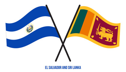 El Salvador and Sri Lanka Flags Crossed And Waving Flat Style. Official Proportion. Correct Colors.
