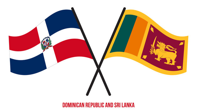 Dominican Republic and Sri Lanka Flags Crossed And Waving Flat Style. Official Proportion.