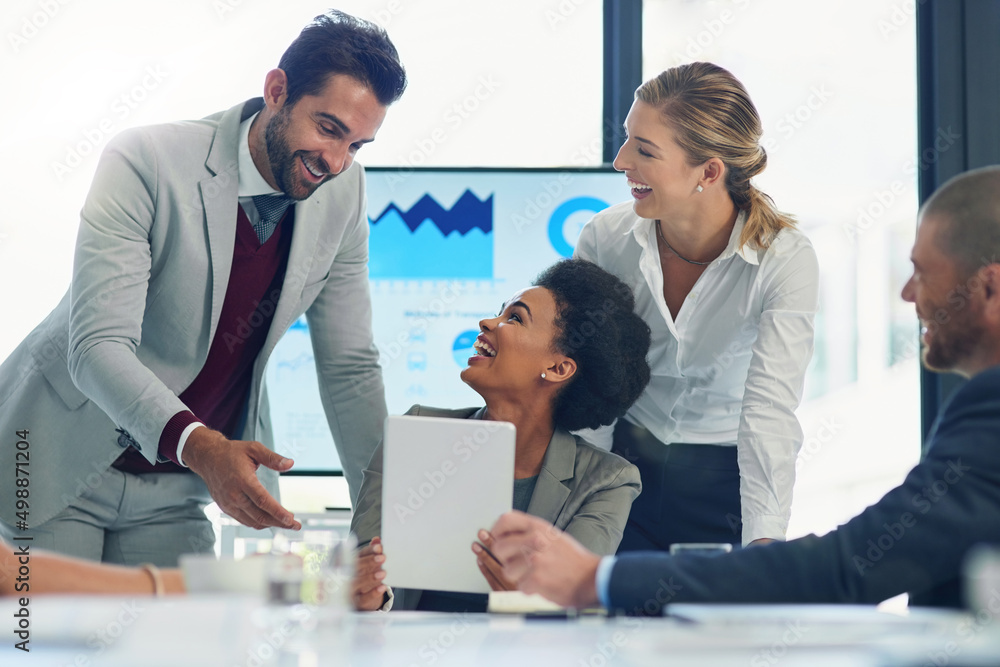 Poster inspiring innovation with their every move. cropped shot of a group of businesspeople working togeth