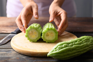 Bitter melon or bitter gourd prepare for cooking