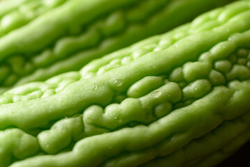 Close up of fresh bitter melon or bitter gourd