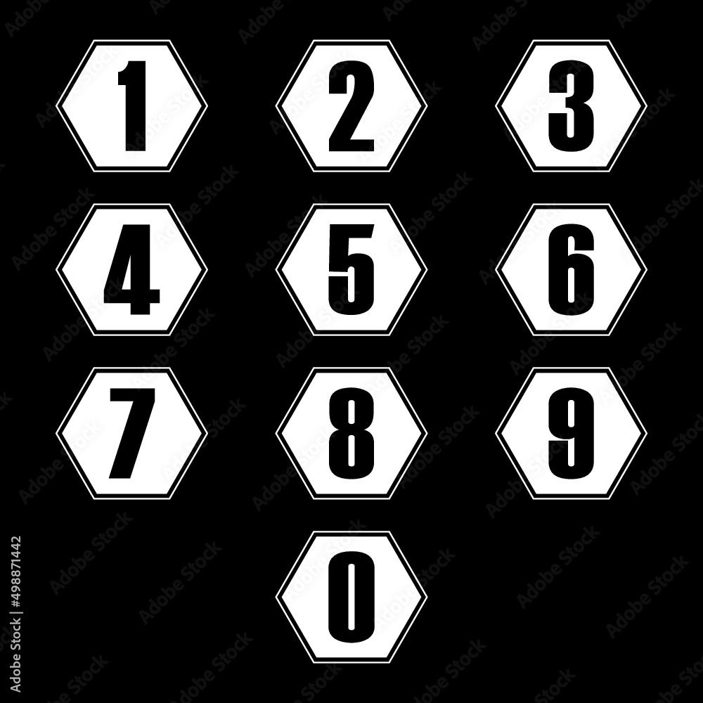 Poster numbers set icons isolated on dark background