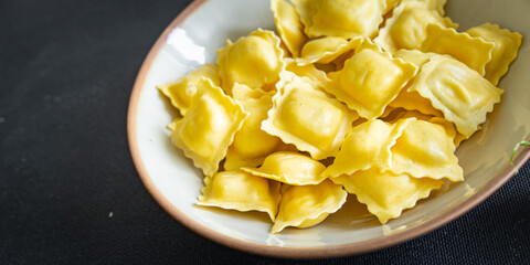 ravioli seafood fish, squid, shellfish, shrimp fresh healthy meal food snack diet on the table copy space food background rustic top view