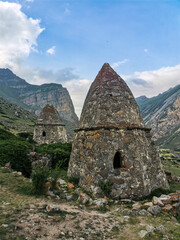 Eltyubyu is the city of the dead. Ancient Stone Crypts in Kabardino-Balkaria, Russia June 2021.