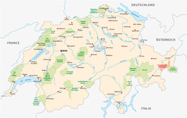 Fototapeta na wymiar Map of Swiss national and nature parks