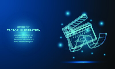 Glow Clapper Board on a dark blue background of the space with shining stars