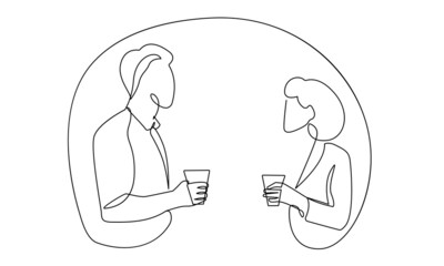 Businesswoman and Businessman Continuous Line Drawing. Abstract Couple People One Line Drawing. Minimalist Business Concept, Modern Line Drawing. Vector EPS 10
