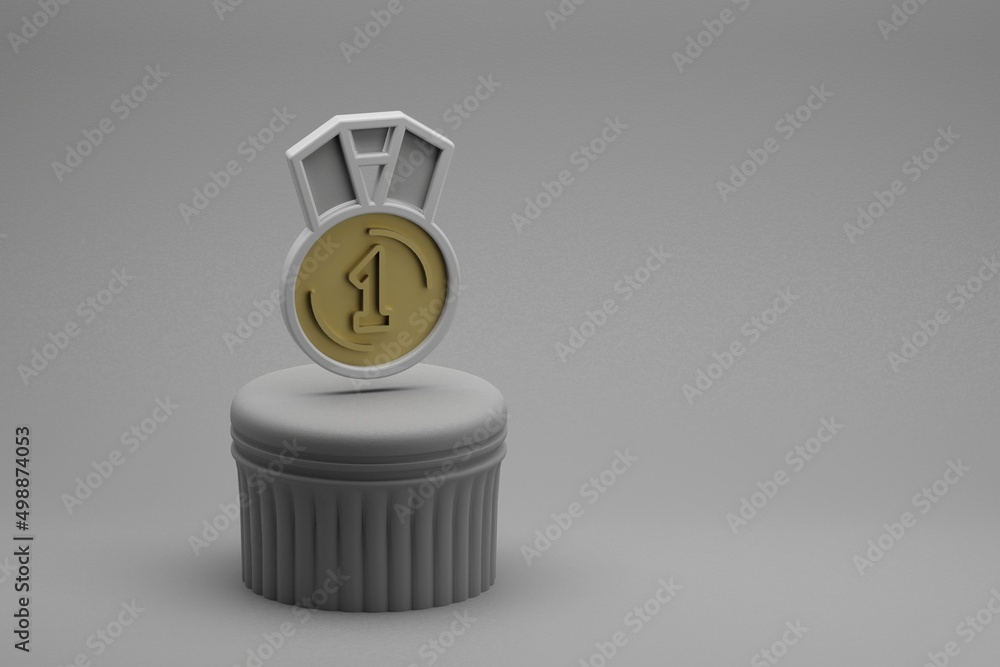 Aufkleber Beautiful abstract illustrations 1 first medal symbol icons on a column and wonderful background. 3d rendering illustration. Background pattern for design.