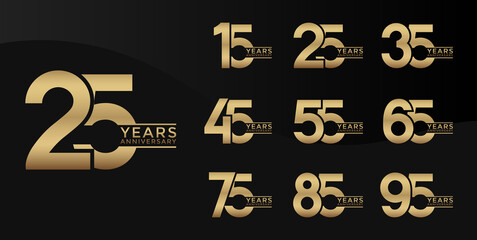Set of Anniversary logotype gold color with black background for celebration