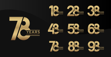 Set of Anniversary logotype gold color with black background for celebration