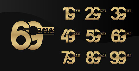 Set of Anniversary logotype gold color with black background for celebration