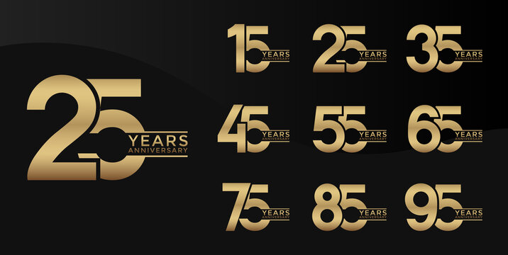 Set of Anniversary logotype gold color with black background for celebration