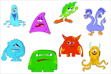 Cute Cartoon Monsters. Set of cartoon monsters. halloween design