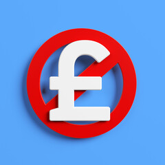 Red-colored banned sign and white-colored pound symbol. On blue-colored background. Square composition with copy space. Isolated with clipping path.