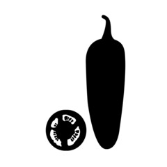 Jalapeno Black and White Icon. Silhouette Design Element on Isolated White Background