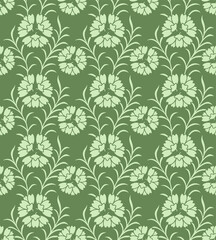 Japanese Circle Flower Leaf Branch Vector Seamless Pattern