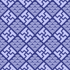Japanese Geometric Wave Diamond Vector Seamless Pattern