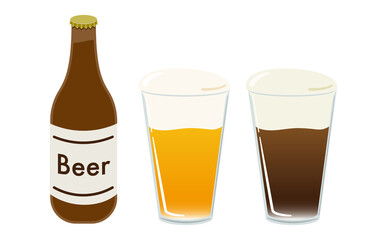 生ビール 瓶ビール 黒ビールのイラストセット