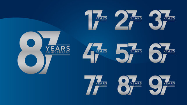Set of Anniversary logotype silver color with blue background for celebration