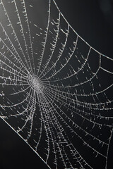 A beautiful spider web pattern close up with dark background