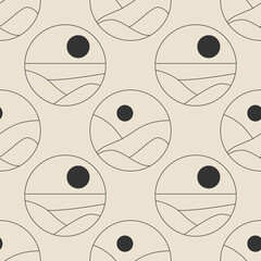 Seamless pattern of trendy minimalist landscape abstract contemporary design