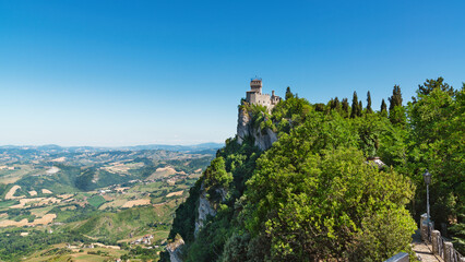 Fototapeta na wymiar Summer photo of San Marino second tower: the Cesta or Fratta
