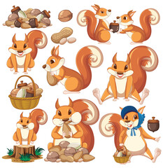 Obraz premium Cute animals cartoon set on white background