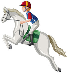 A man riding horse on white background