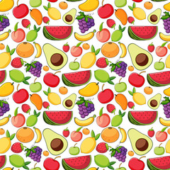 Seamless background design with many fruits