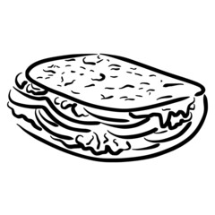 flatbread sandwich sketch in vintage black line illustration style for restaurant cafe menu