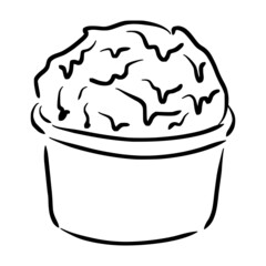 ice cream cup sketch in vintage black line illustration style for restaurant cafe menu
