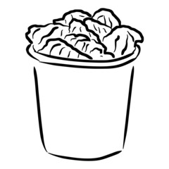 chicken bucket sketch in vintage black line illustration style for restaurant cafe menu