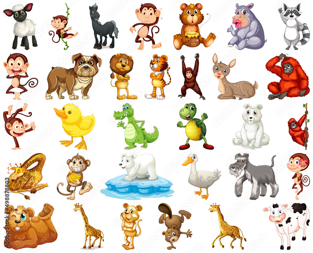 Wall mural Set of animal cartoon character