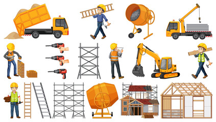 Set of construction site objects