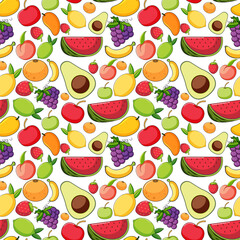 Seamless background design with many fruits