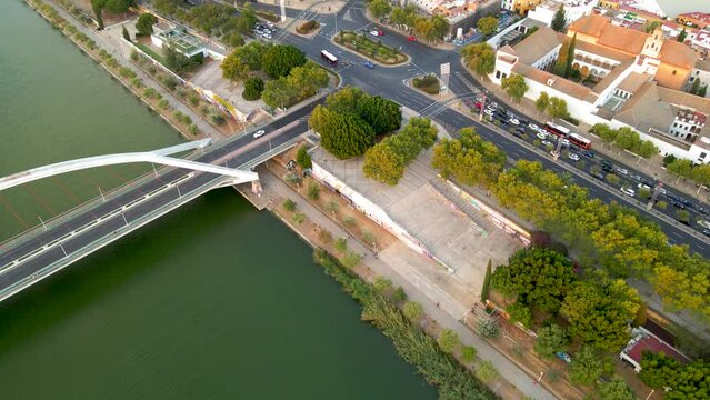 Overhead Shot from Barqueta Bridge to Macarena Neighborhood