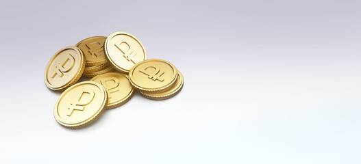 3D illustration of russian currency ruble coin with white background and text space