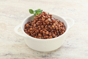 Boiled lentil in the bowl