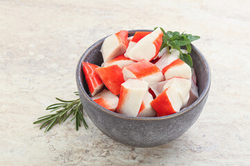 Crab meat surimi in the bowl